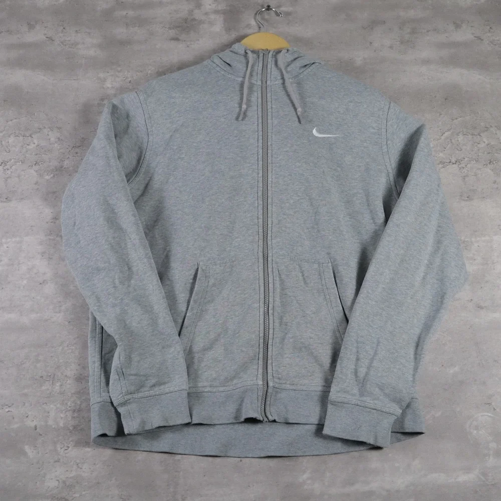 y2k nike zip up hoodie heather grey swoosh mens xl
